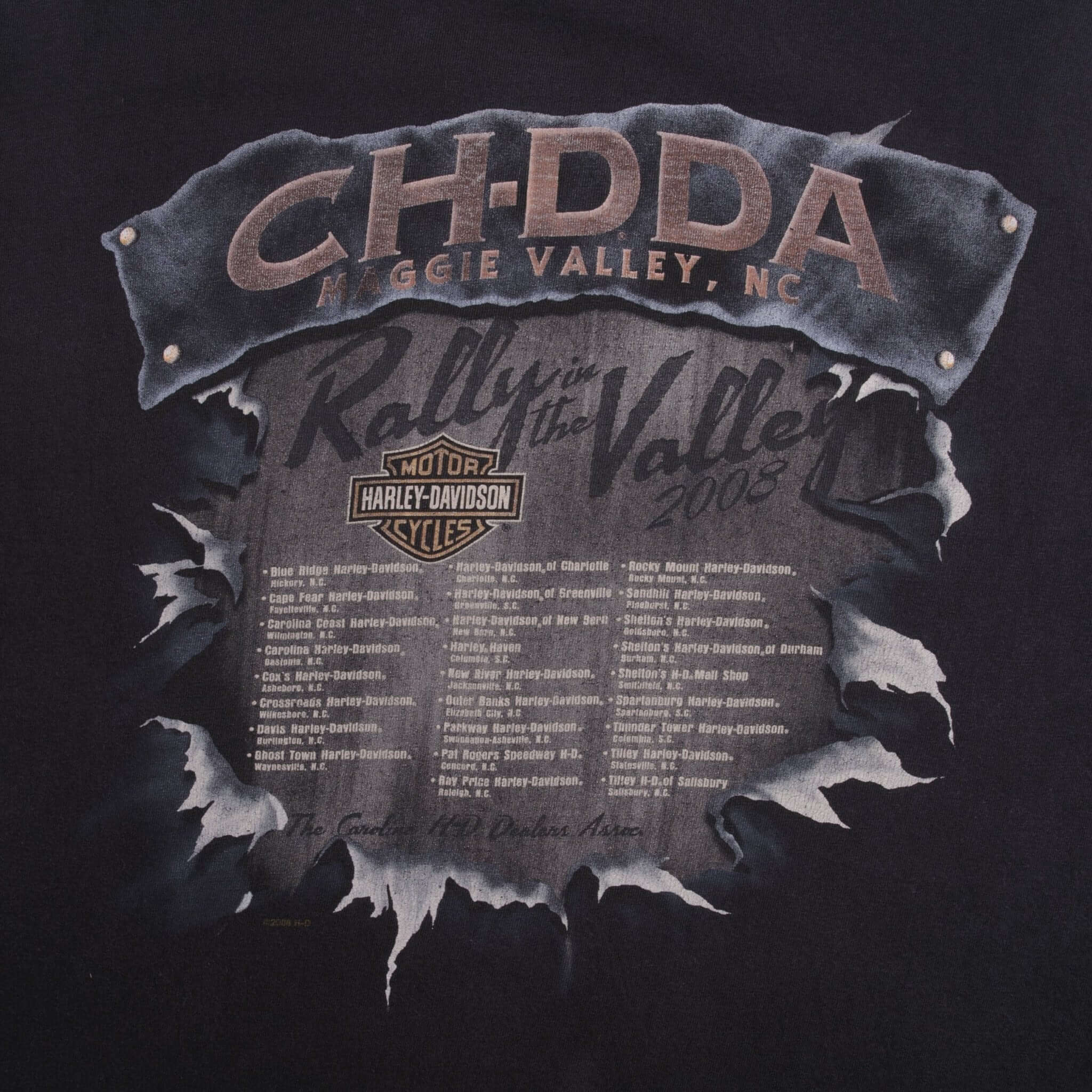 Vintage Harley Davidson 2008 Rally In The Valley Maggie Valley, NC Dragon Long Sleeves Tee Shirt Size Medium