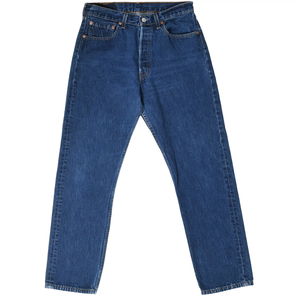 Front view of Levi's women's 501 jeans in medium-dark indigo blue