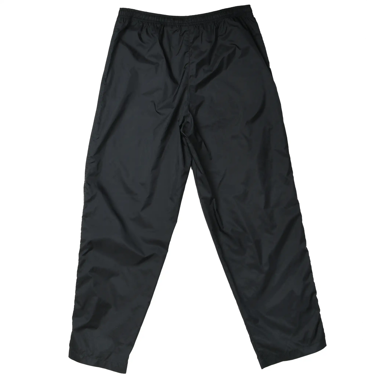 Back of black Nike women's track pants with elastic waistband and straight legs