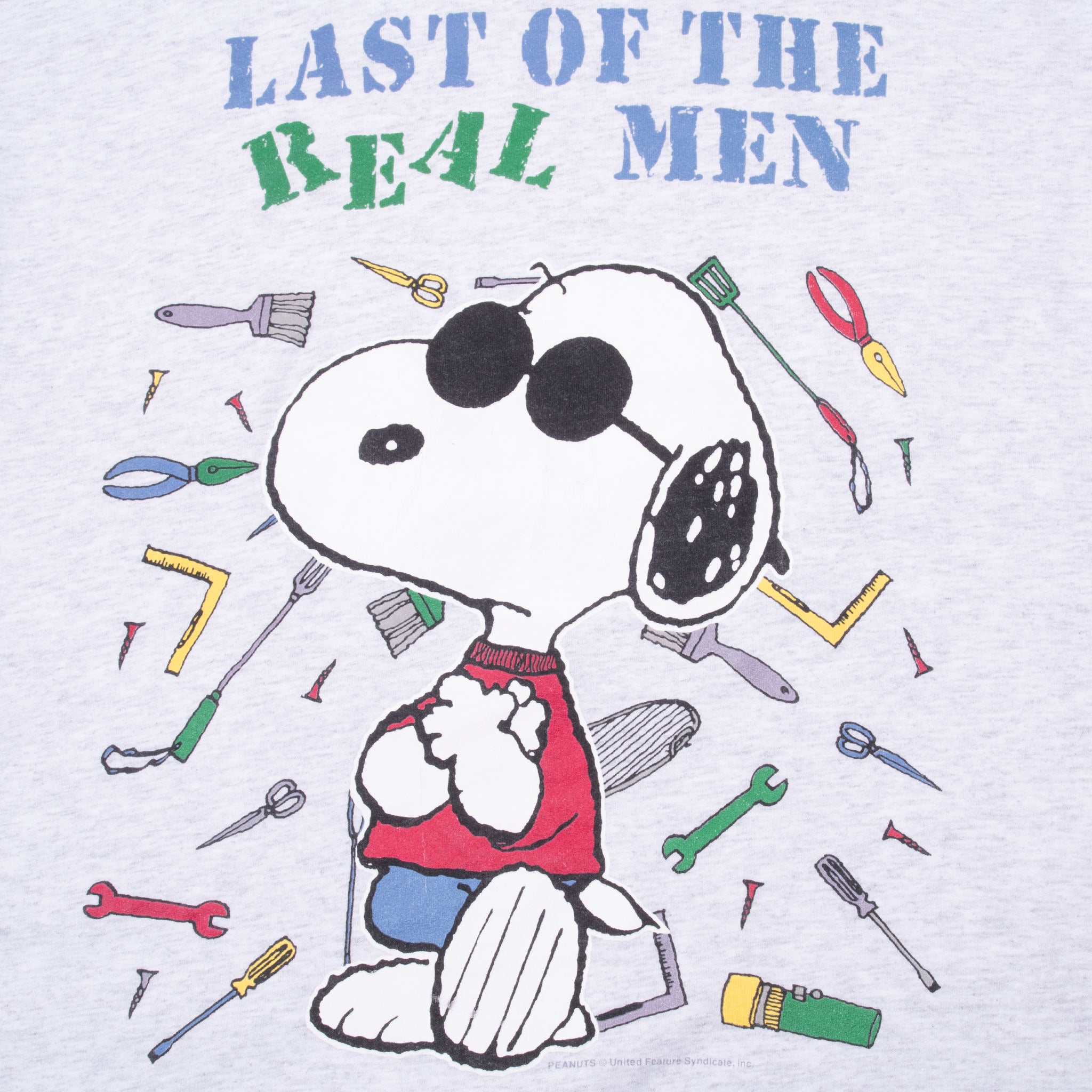 VINTAGE PEANUTS SNOOPY LAST OF THE REAL MEN TEE SHIRT LARGE 1990S MADE IN USA