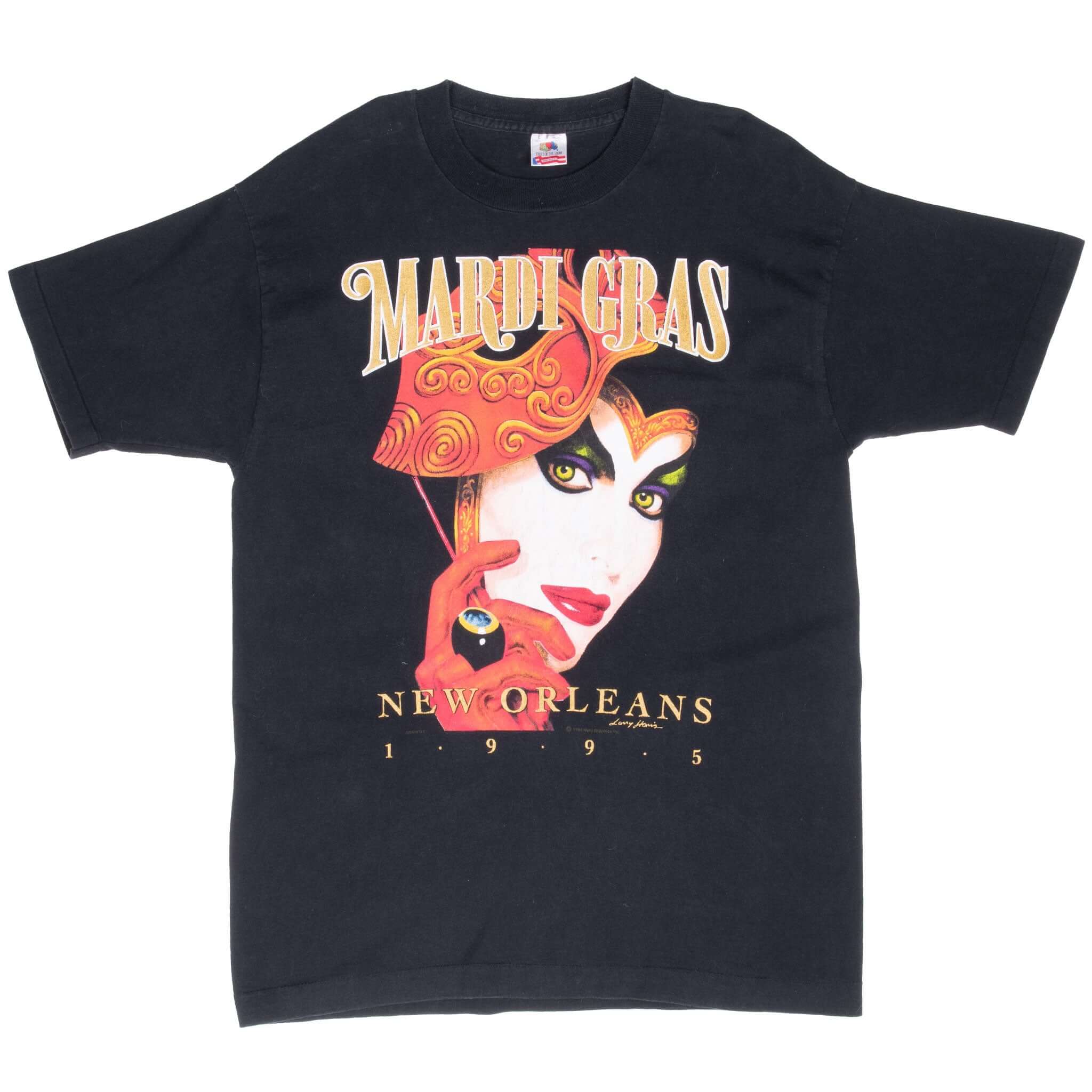 Vintage New Orleans Mardi Gras 1995 Nola Tee Shirt Size Large Made In Usa With Single Stitch Sleeves