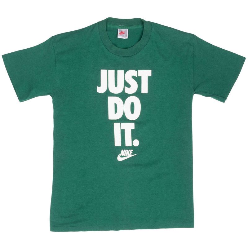 Vintage Nike Just Do It Green Tee Shirt Late 1980S Size Small Made In Usa With Single Stitch Sleeves
