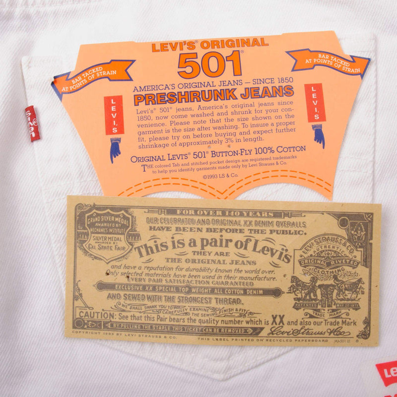 Beautiful White Levis 501 Jeans 1993 Made in USA.  Size on Tag 33X32  Back Button #524