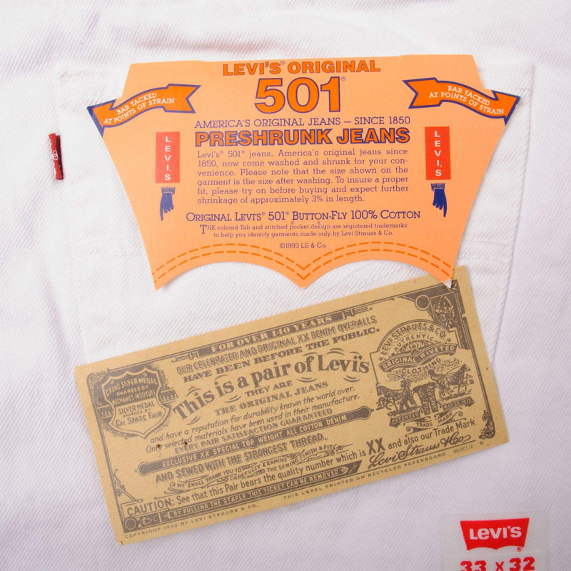 Beautiful White Levis 501 Jeans 1993 Made in USA.  Size on Tag 33X32  Back Button #524