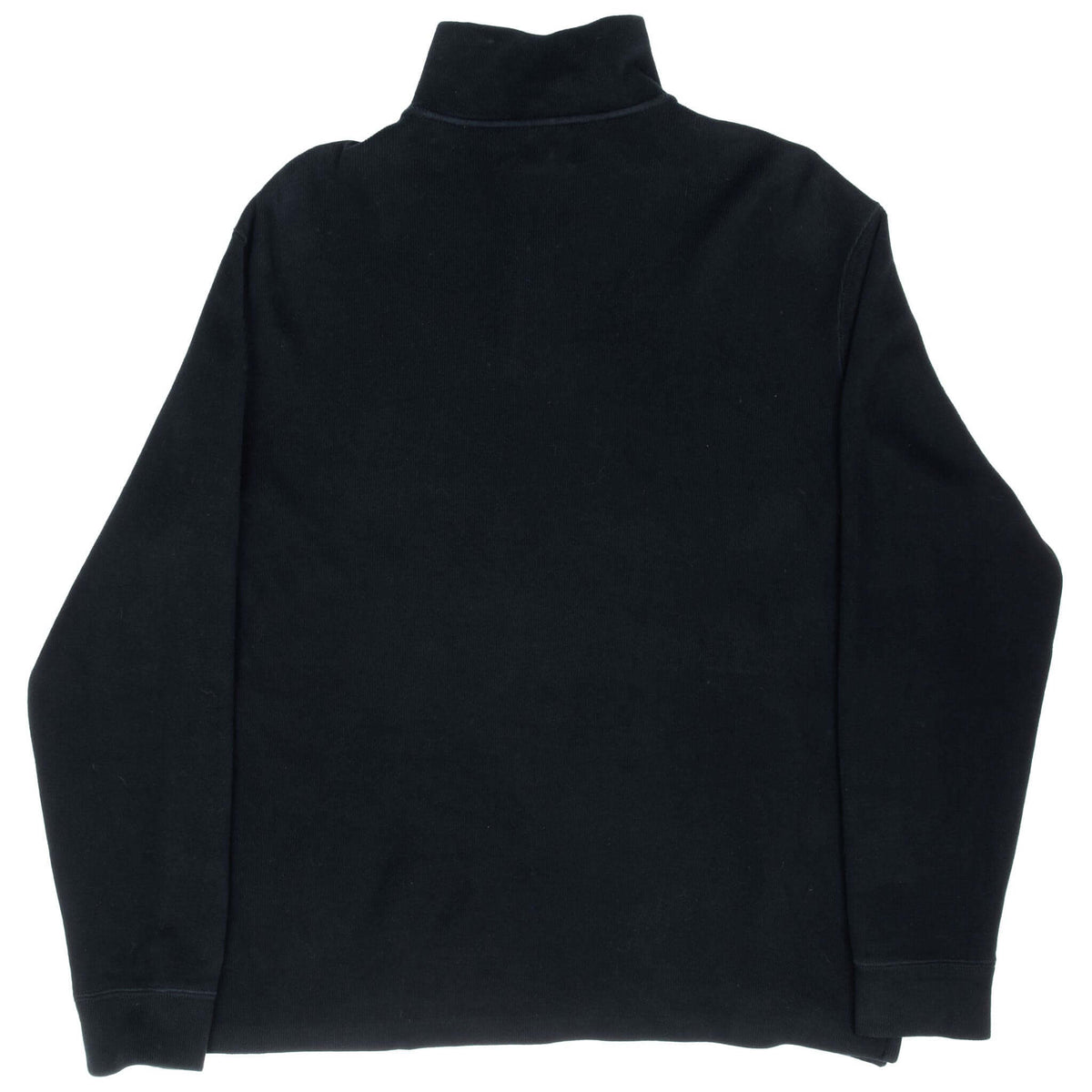 Back of black Polo Ralph Lauren quarter-zip sweater with raised collar