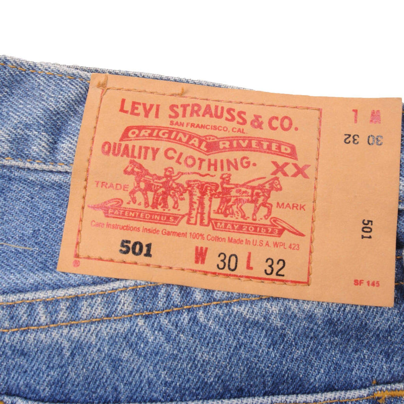 Beautiful Indigo Levis 501 Jeans 1990's Made in USA.  Size on Tag 30X32 Back Button #913