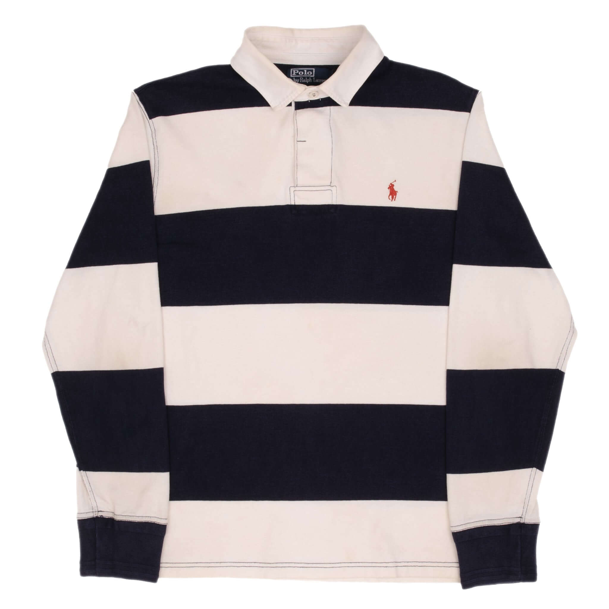 VINTAGE RALPH LAUREN BLUE & WHITE STRIPED RUGBY POLO SHIRT