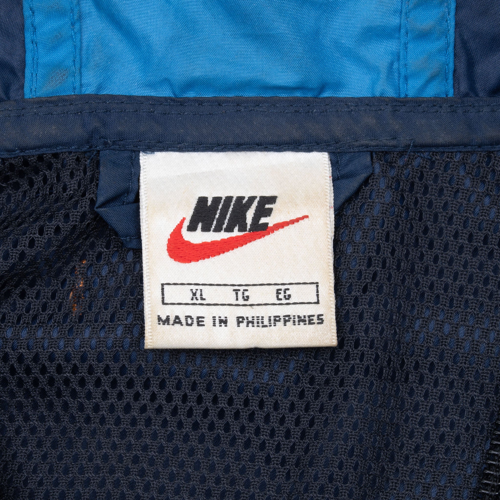 Vintage Nike Classic Swoosh Blue Pullover Windbreaker Hooded Jacket 1990S Size XL