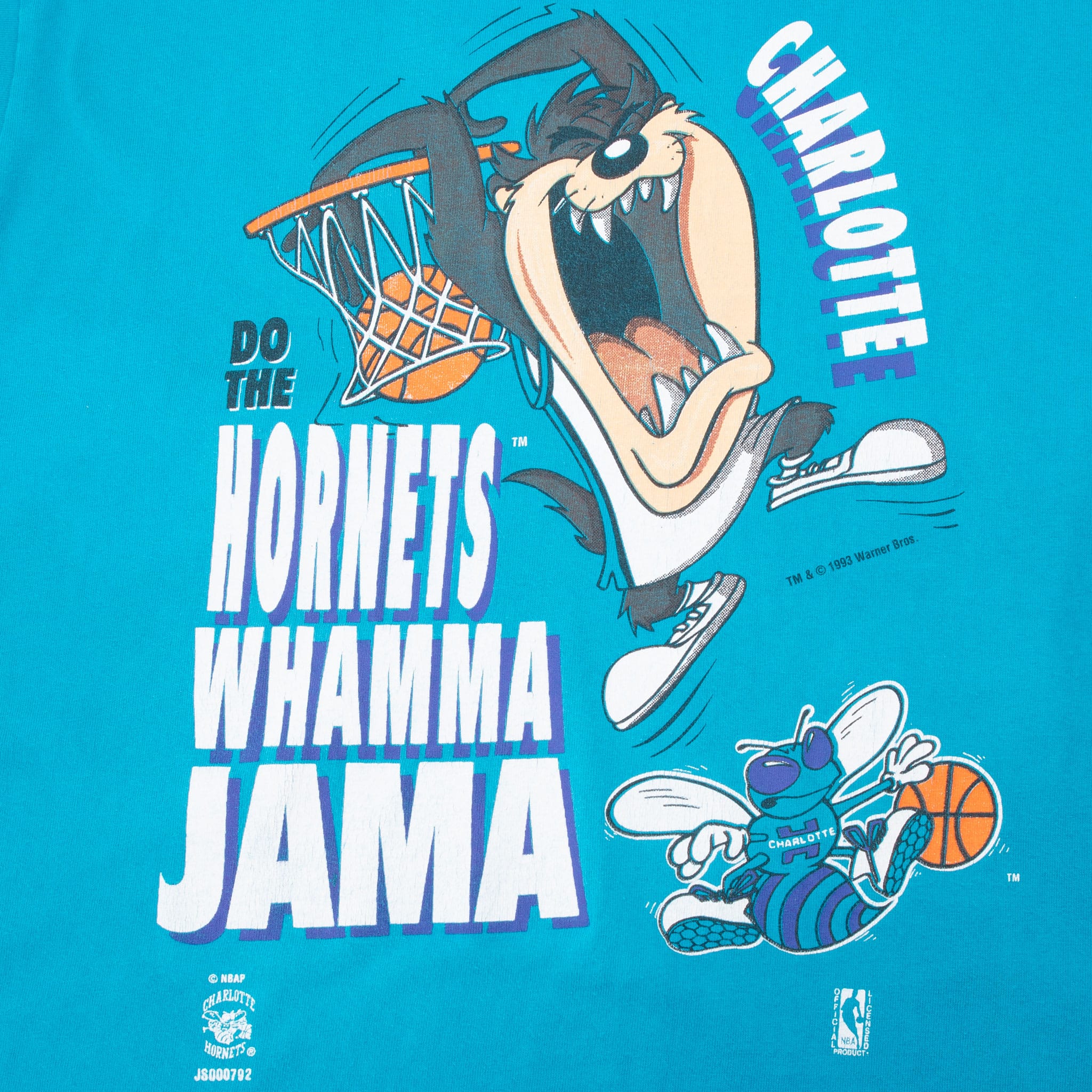 Vintage Nba Charlotte Hornets Looney Tunes Taz Tee Shirt 1993 Size Large Made In Usa With Single Stitch Sleeves