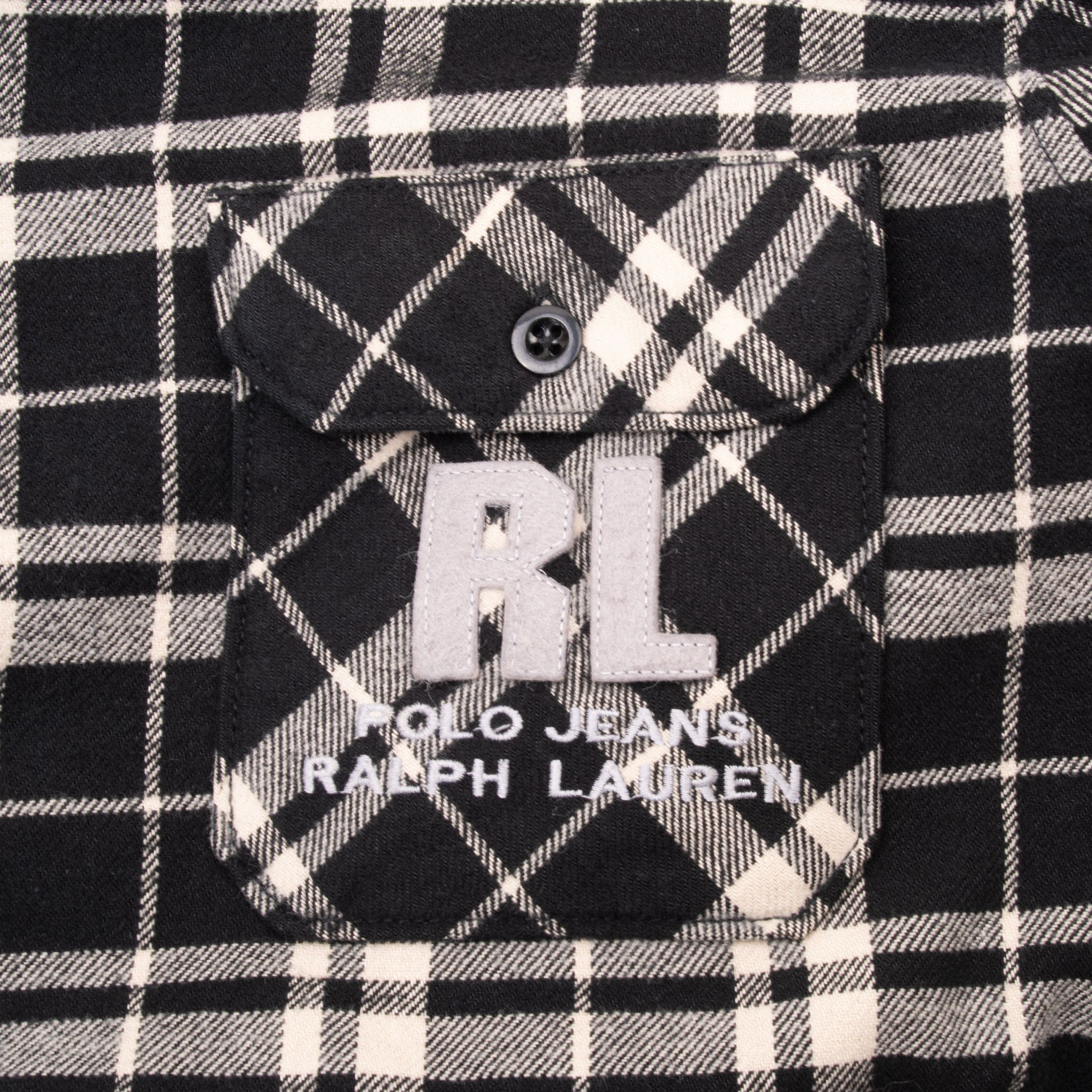 VINTAGE RALPH LAUREN JEANS CO BLACK WHITE PLAID FLANNEL OVER SHIRT 1990S MEDIUM