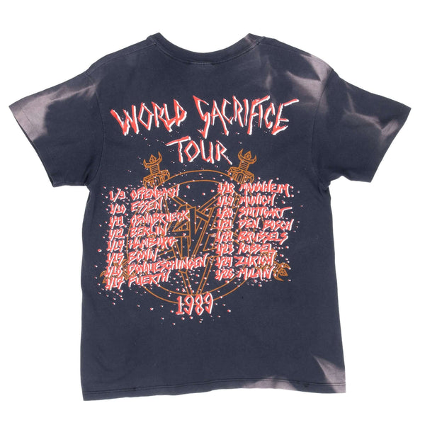 Vintage Slayer World Sacrifice Tour 1989 Hanes Tee Shirt Size Small Made In Usa With Single Stitch Sleeves