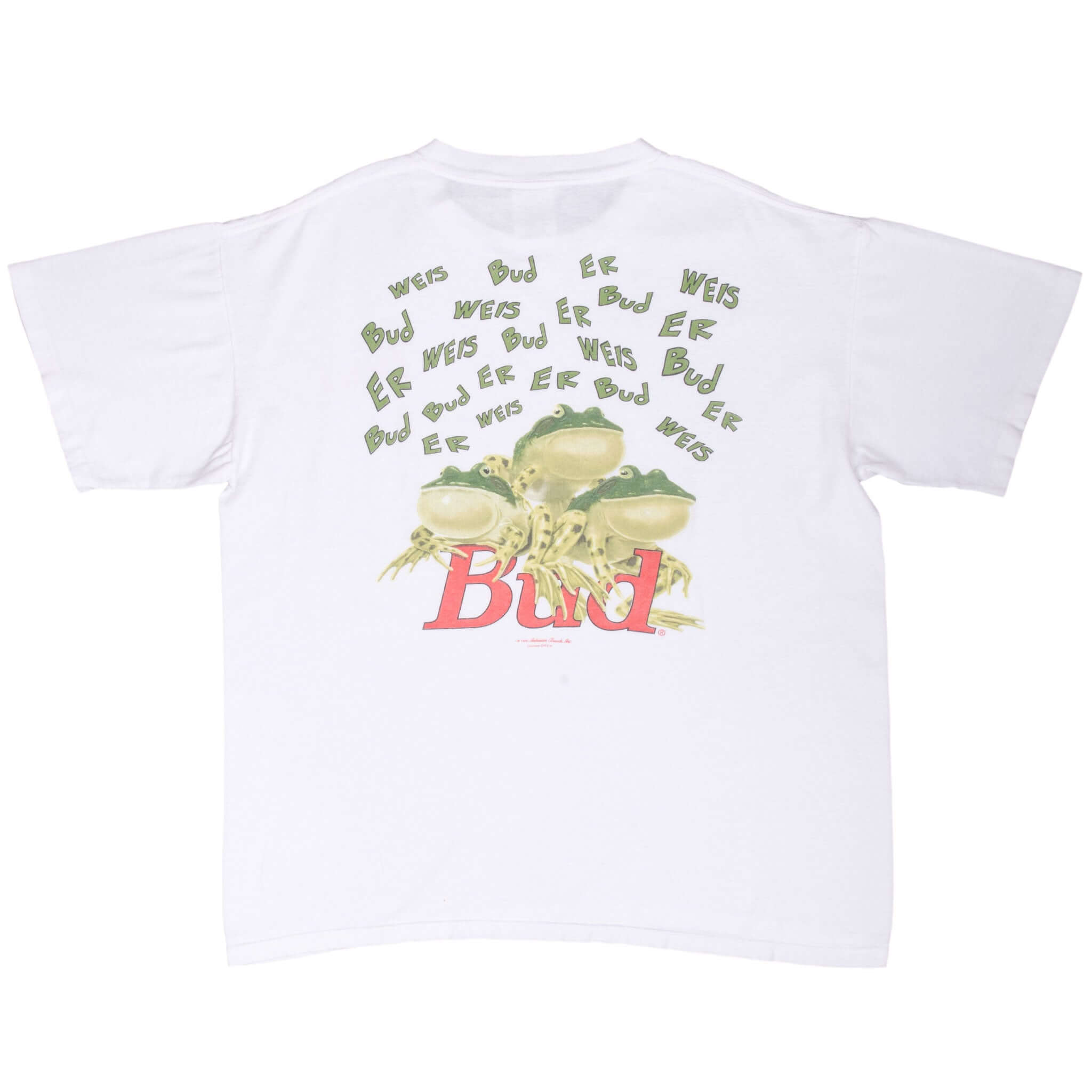 Vintage Bud Budweiser Frog Tee Shirt 1995 Size XL Made In Usa With Single Stitch Sleeves