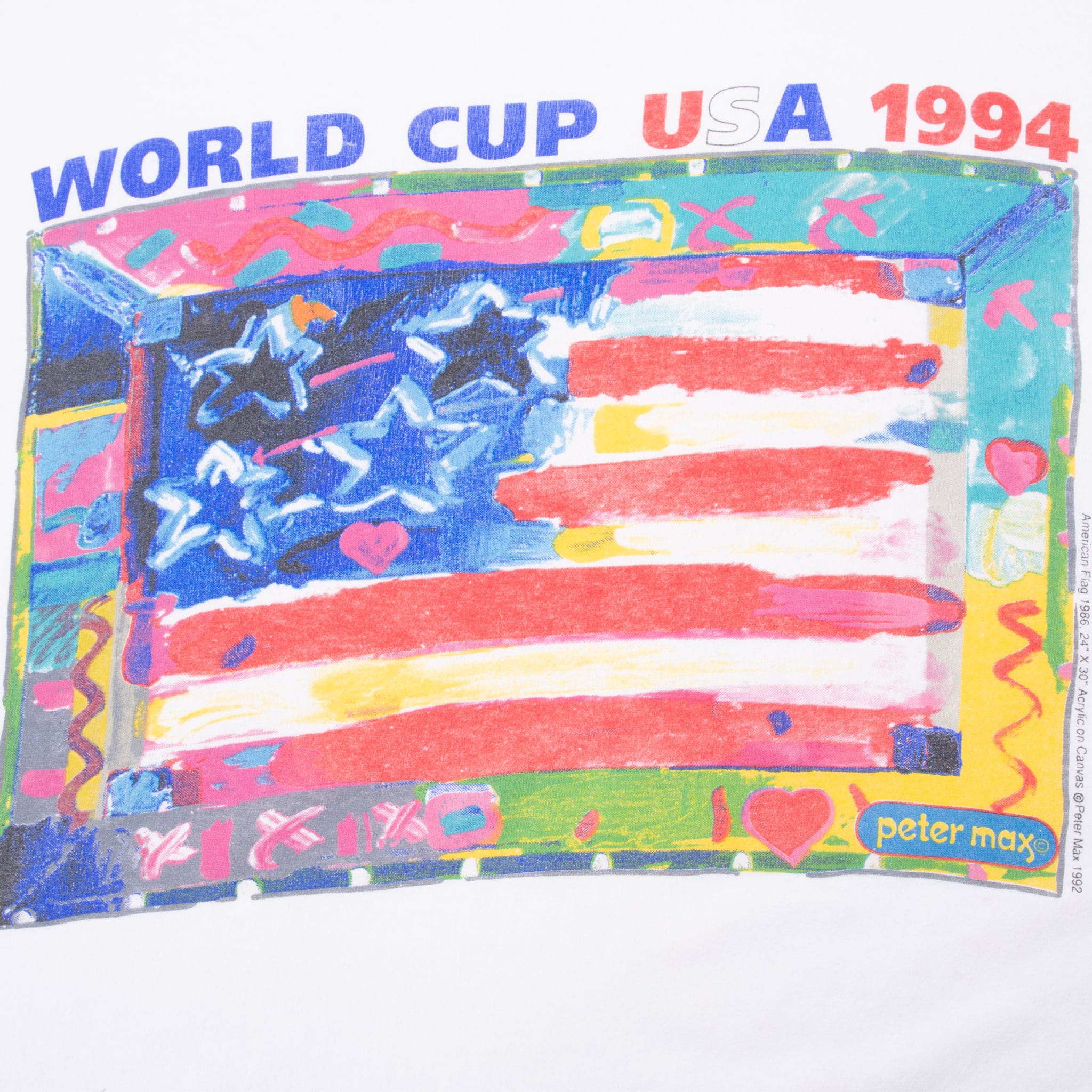 Vintage Soccer World Cup 1994 Peter Max American Flag Art Tee Shirt Size Xl Made In Usa With Single Stitch Sleeves