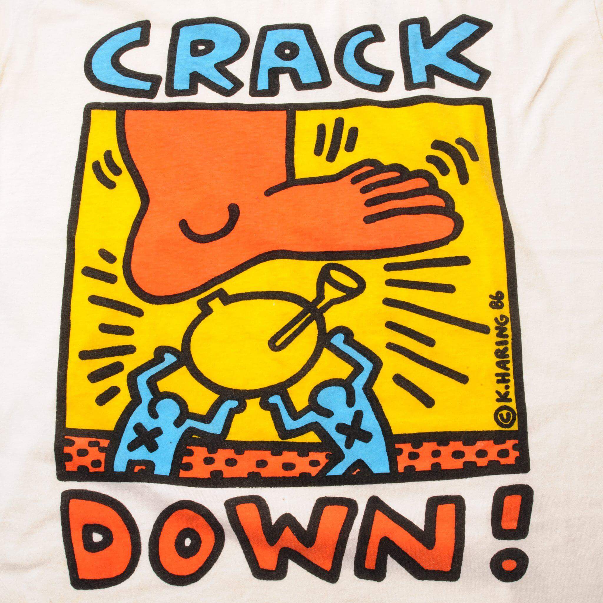 VINTAGE KEITH HARING CRACK DOWN ! TEE SHIRT 1986 SIZE MEDIUM MADE IN USA