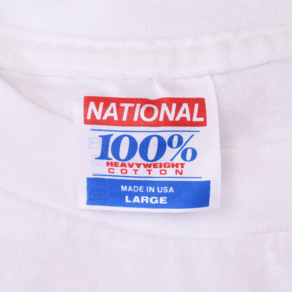 National 100% heavyweight cotton neck tag marked Made in USA and Large