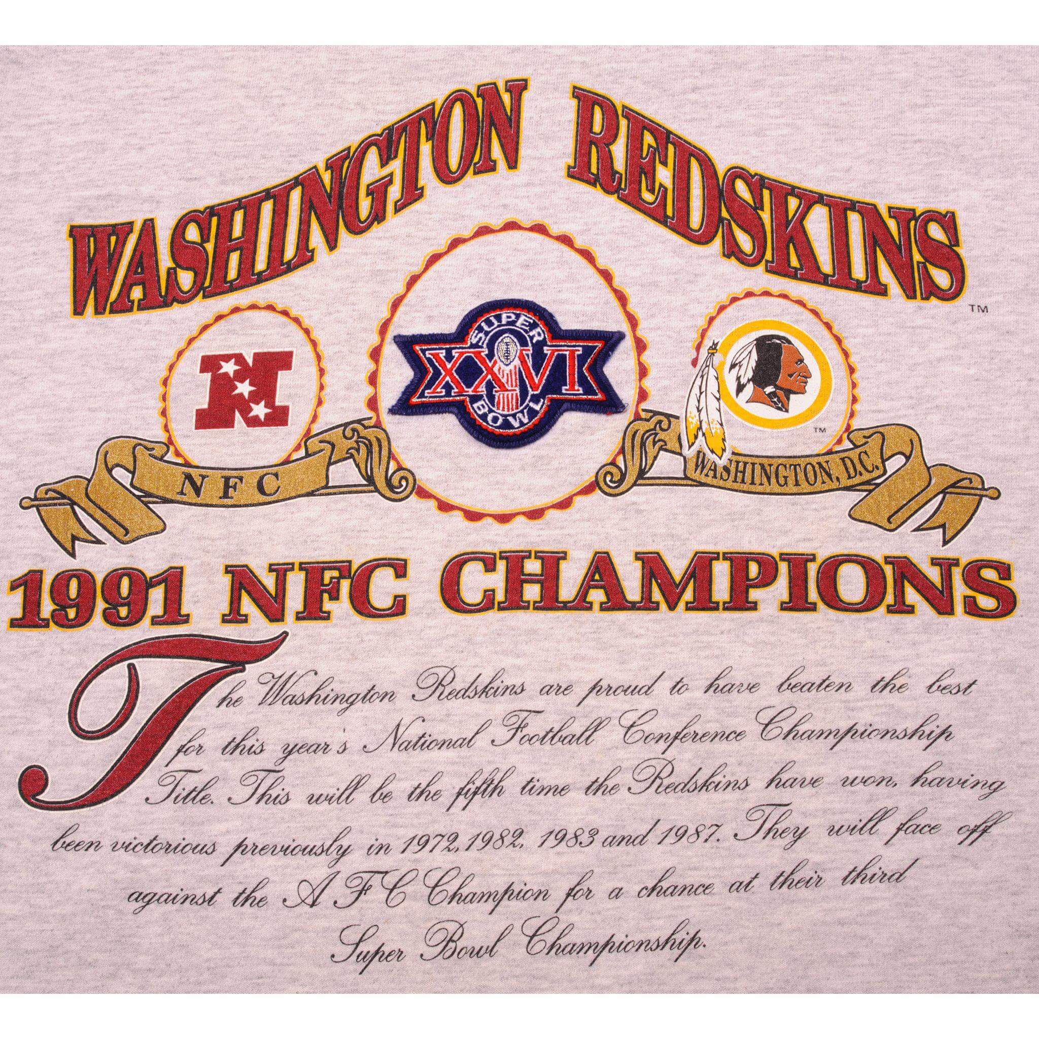 VINTAGE NFL WASHINGTON REDSKINS TEE SHIRT 1991 SIZE LARGE MADE IN USA