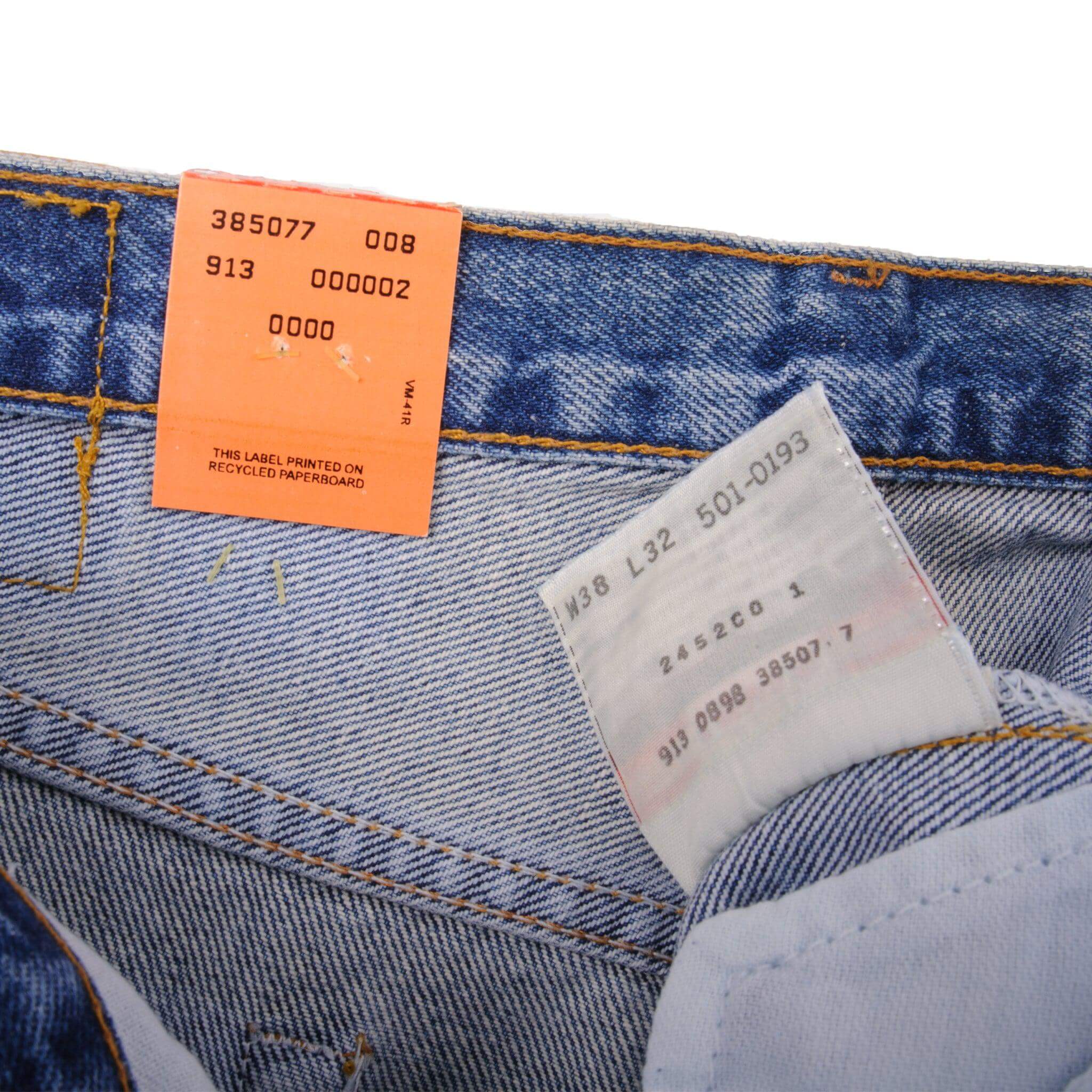 Beautiful Blue Levis 501 Jeans 1993   Size on Tag 38X32  Back Button #913