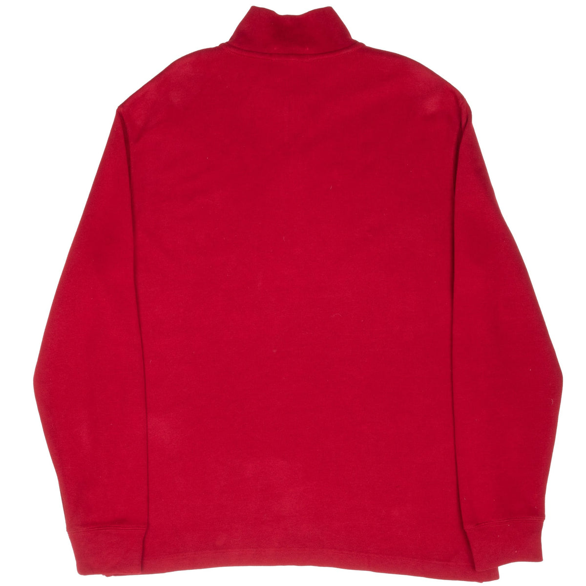 Back of red Polo Ralph Lauren quarter-zip sweater with raised collar