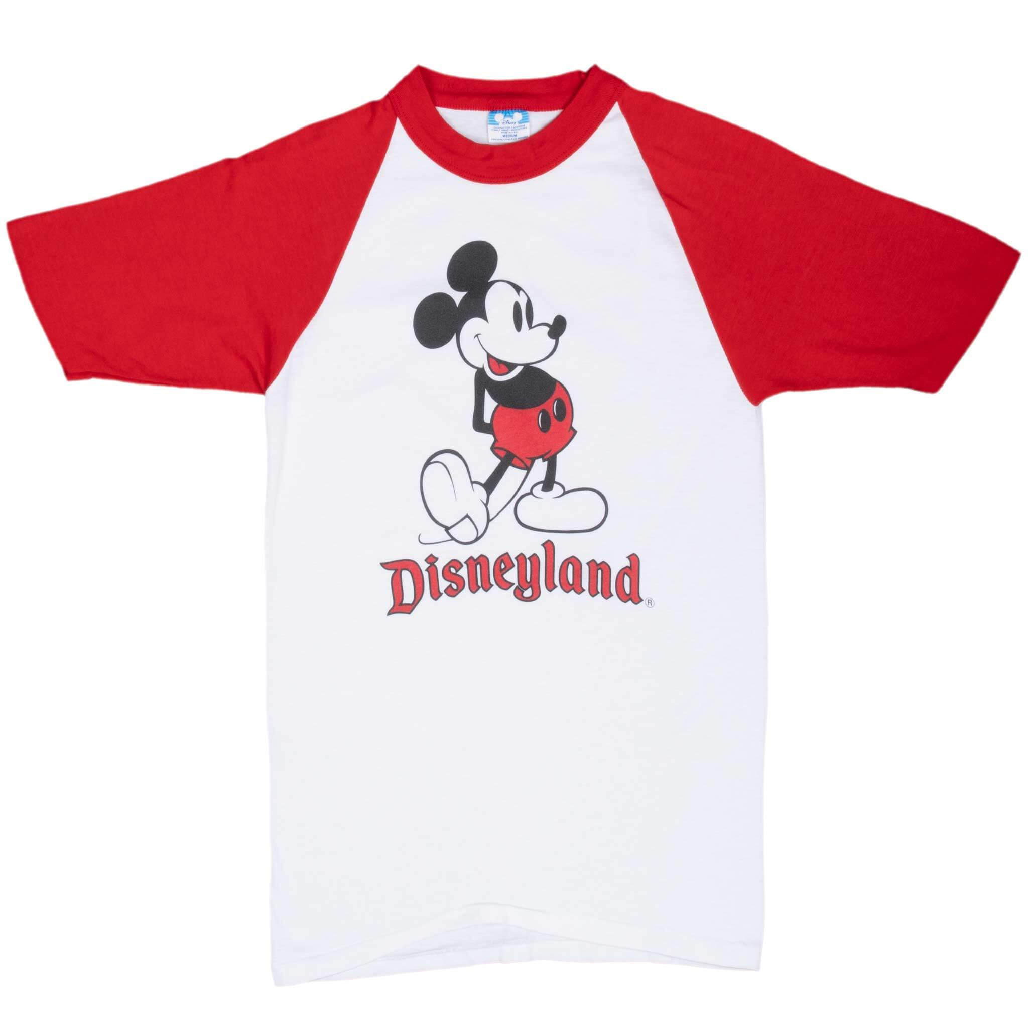 Vintage Disney Mickey Mouse Disneyland Raglan 1990S Tee Shirt Size XS Made In Usa With Single Stitch Sleeves