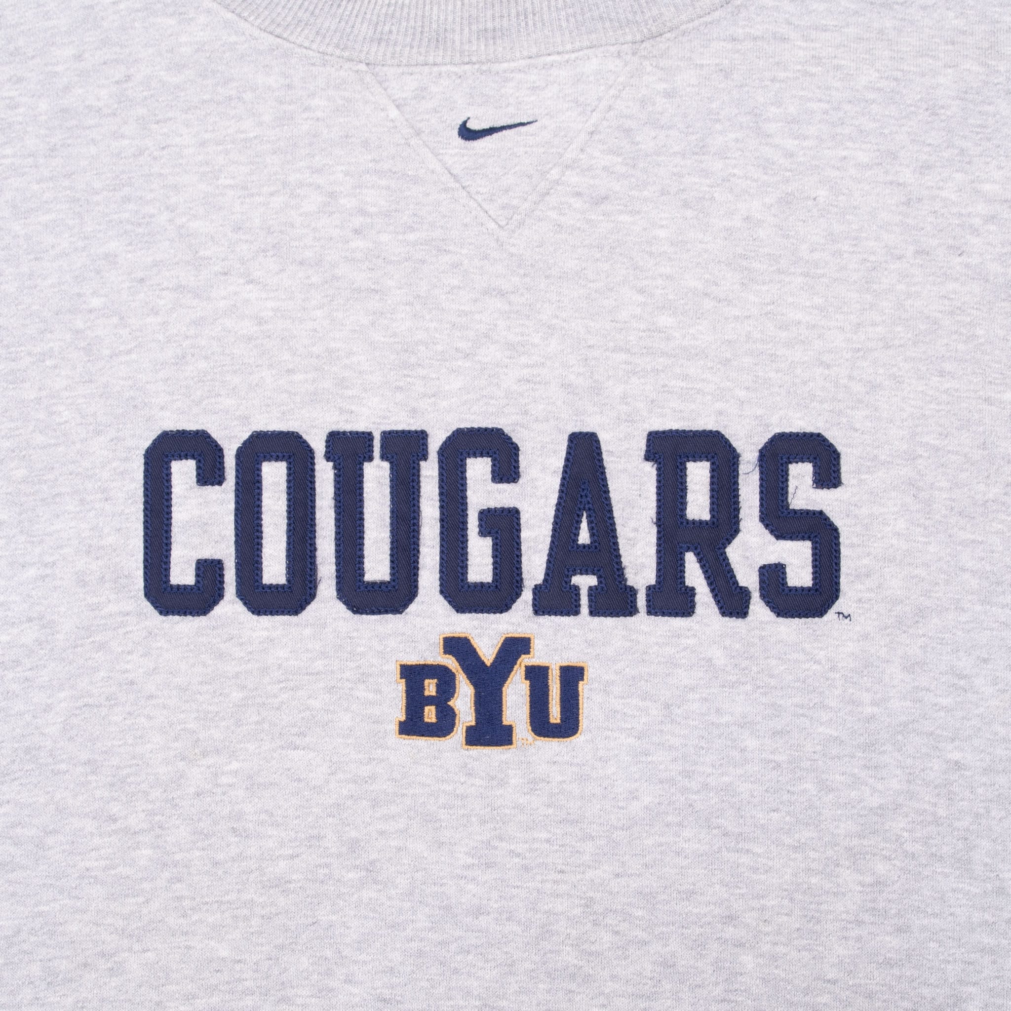 Vintage Nike Ncaa Byu Cougars Grey Crewneck Sweatshirt 1990S Size Large