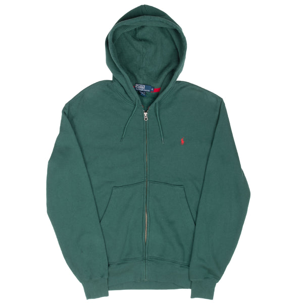 Vintage Polo Ralph Lauren Green Full Zip Hoodie Sweatshirt 1990S Size Small