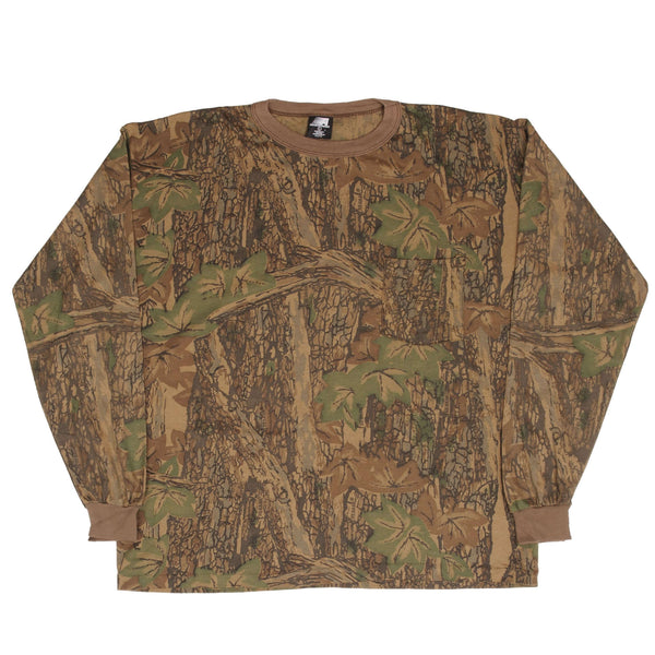 Vintage Hunting Trebark Camo Long Sleeve Pocket Tee Shirt 1990S Size Large Made In Usa With Single Stitch Hem