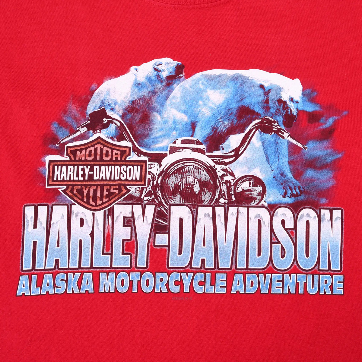 Close-up of Harley-Davidson Alaska Motorcycle Adventure print with motorcycle and polar bears
