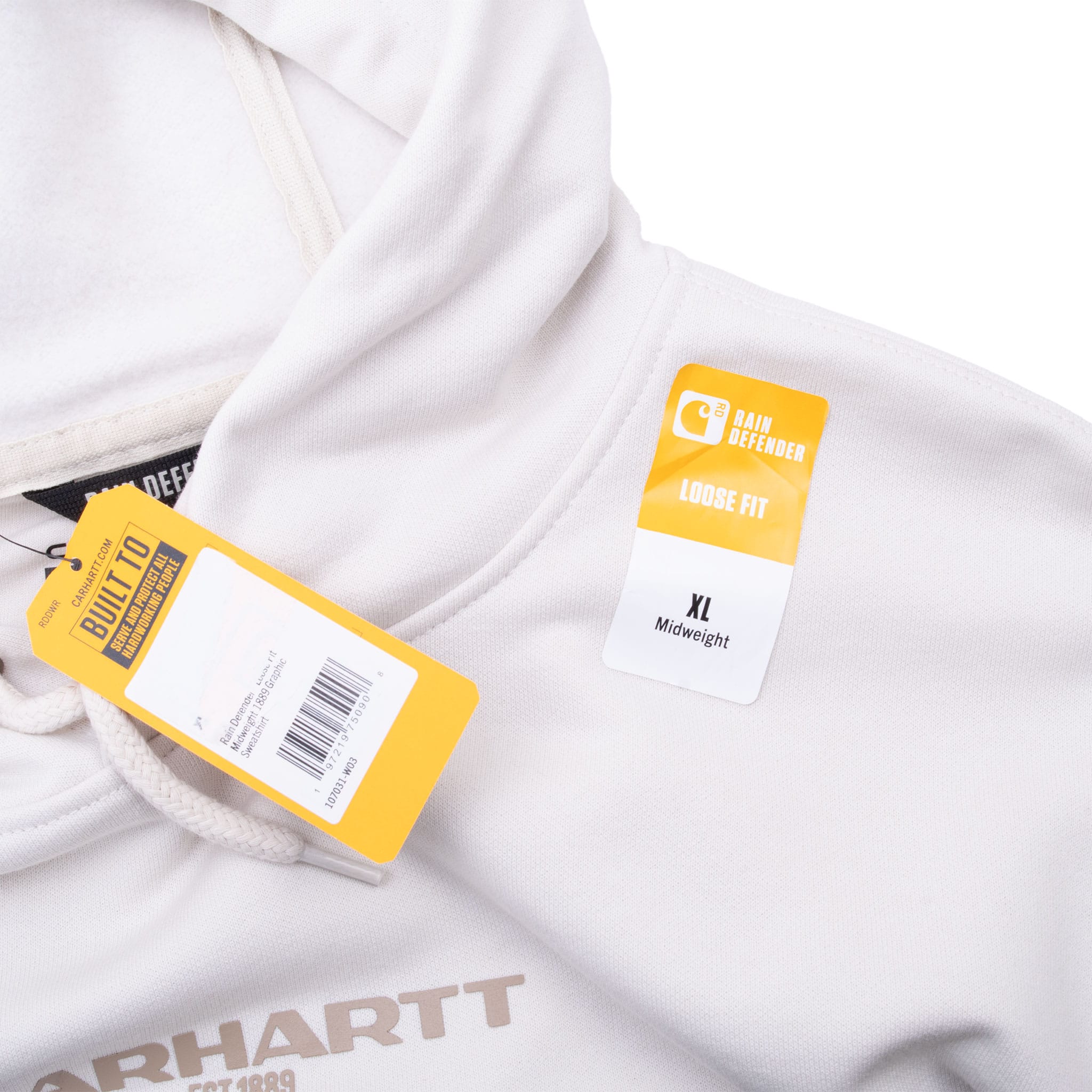 Vintage Carhartt White Hoodie Sweatshirt 2000S Size XL Deadstock