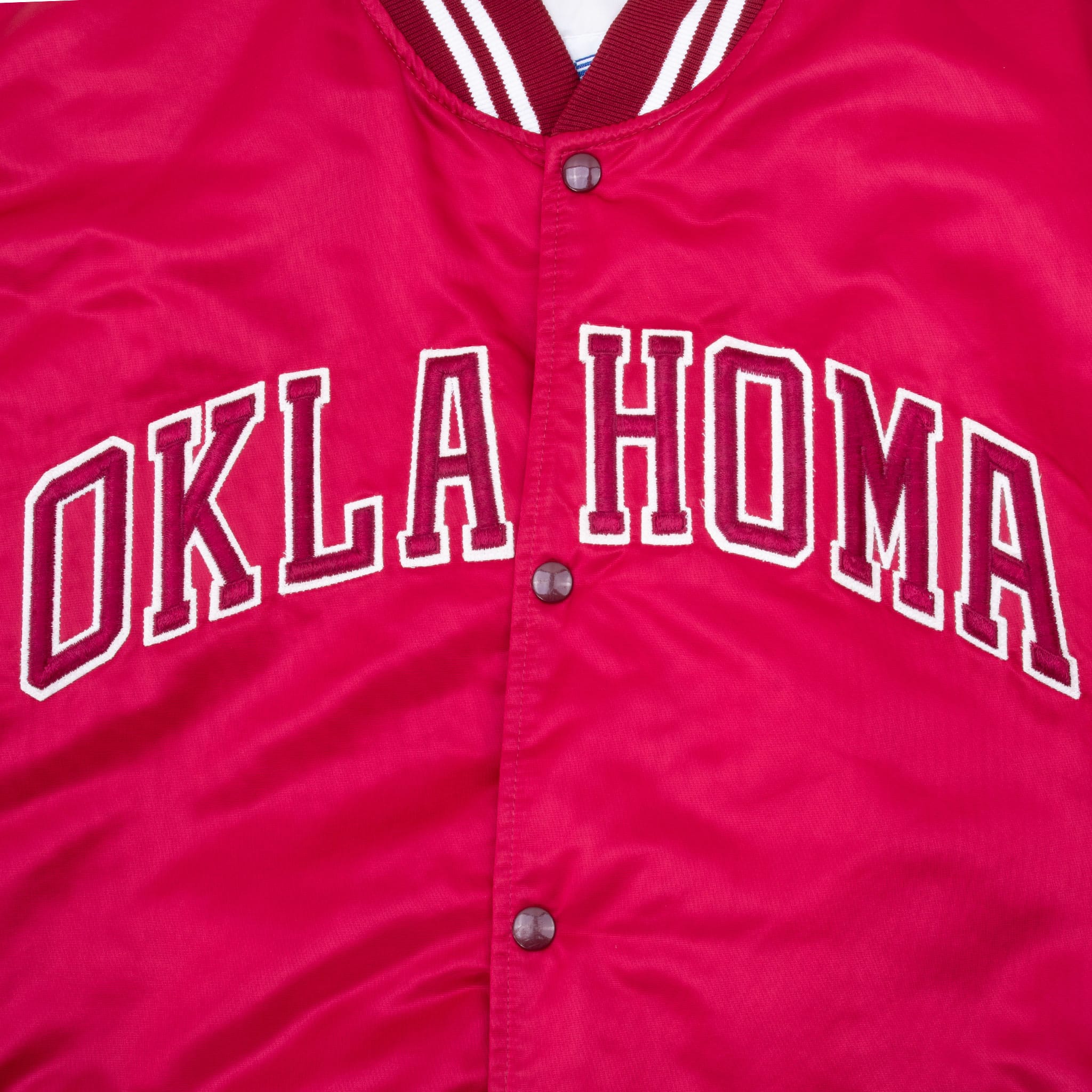 Vintage Oklahoma Red Satin Bomber Starter Jacket 1980S Size 2XL Made In Usa
