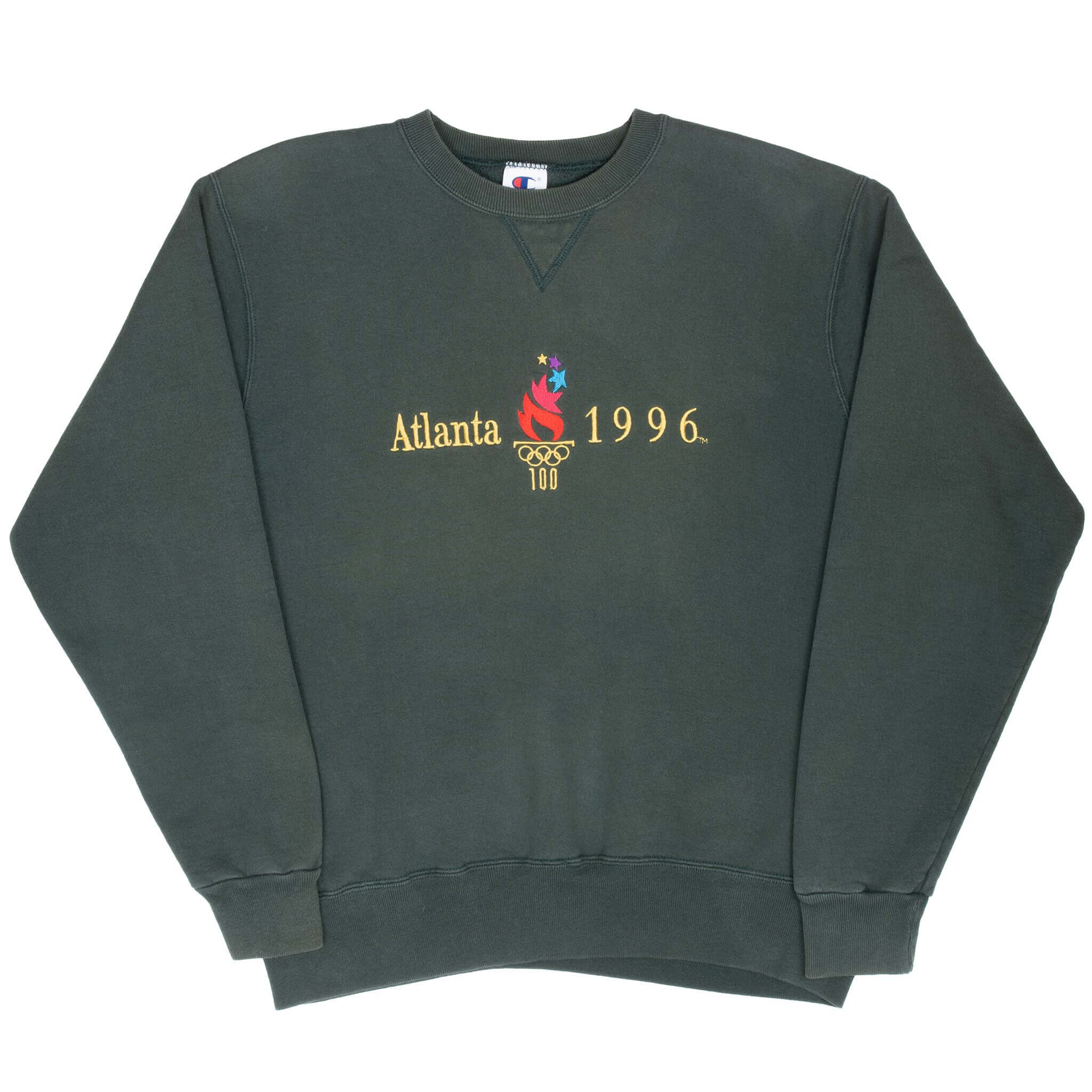 Vintage Atlanta Olympic Games 1996 Green Champion Sweatshirt Size Large Made In Usa