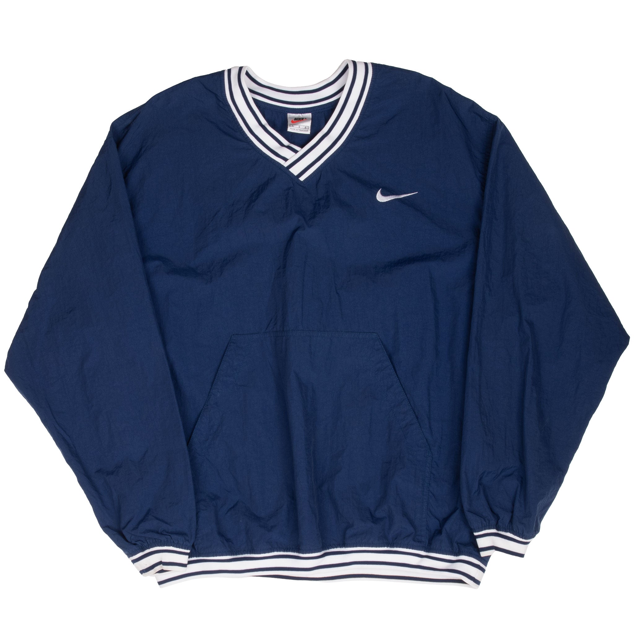 Vintage Nike Classic Swoosh Navy Blue Pullover Windbreaker Jacket 1990S Size Large