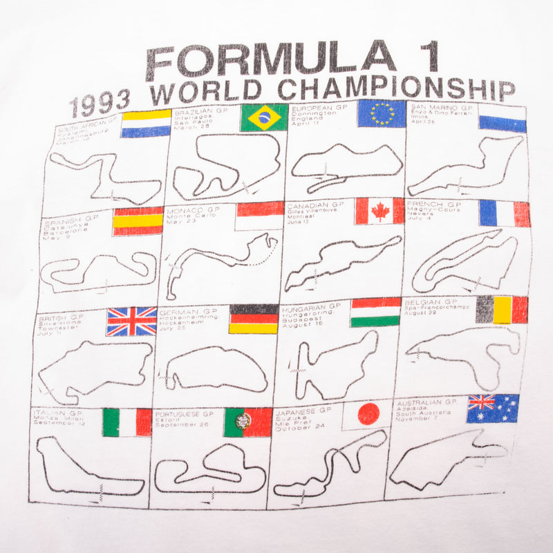 Vintage Racing F1 1993 World Championship Tee Shirt Size Large Made In USA With  Single Stitch Sleeves