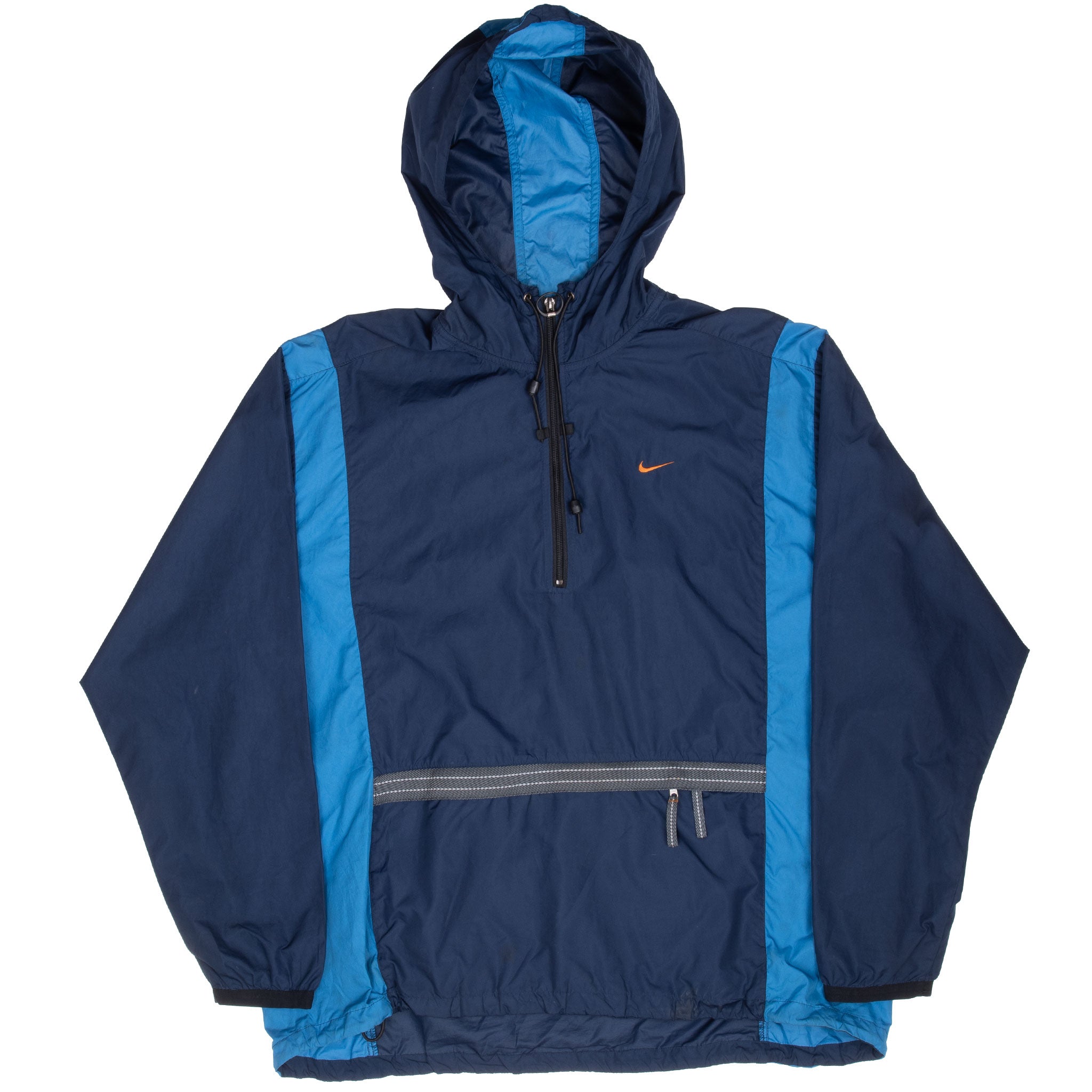 Vintage Nike Classic Swoosh Blue Pullover Windbreaker Hooded Jacket 1990S Size XL