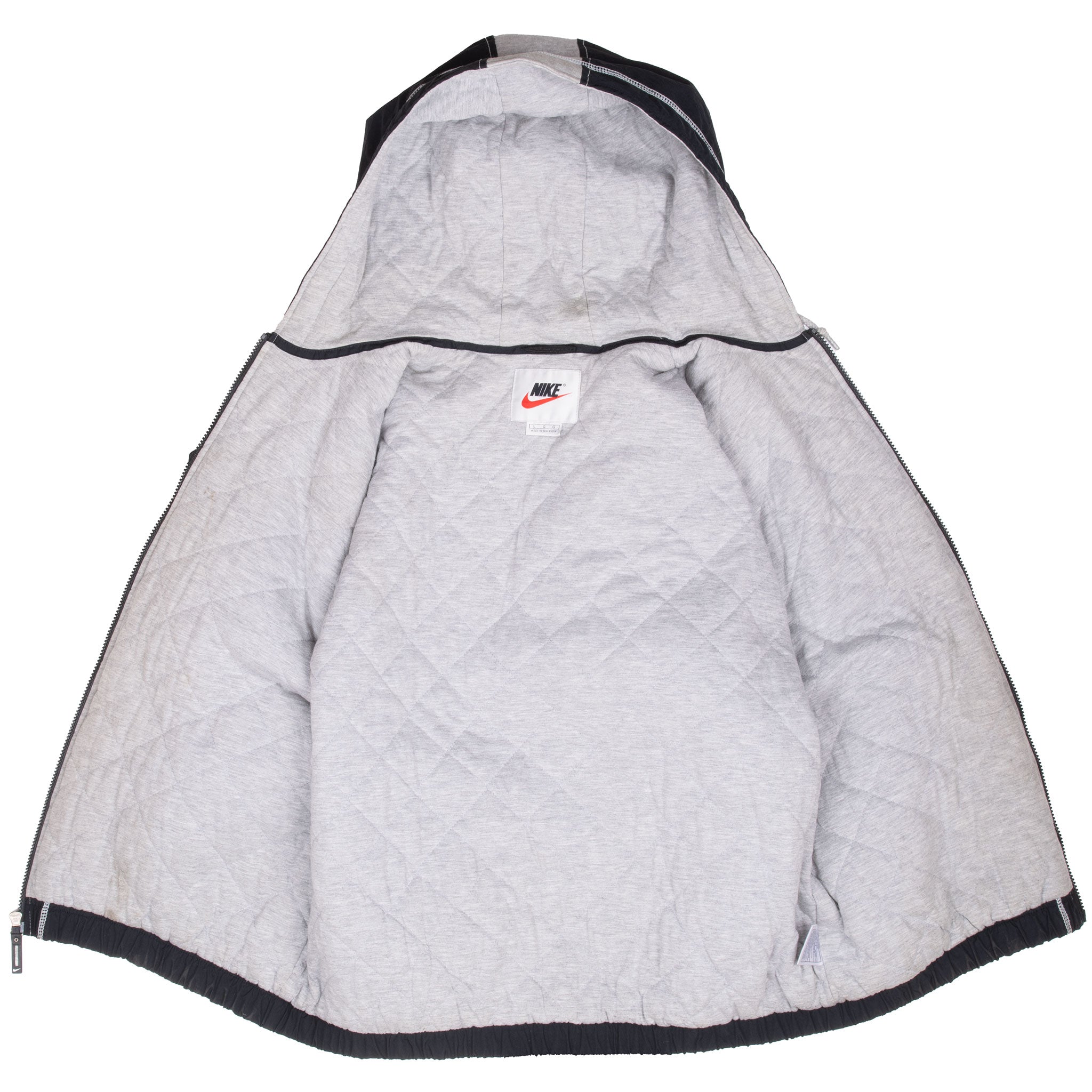 Vintage Nike Big Swoosh Black Hooded Windbreaker Jacket 1990S Size Large