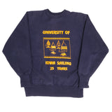 Vintage Blue Champion Reverse Weave University Of Iowa Sailing 25 years Sweatshirt 1980S Size Large Made In USA
