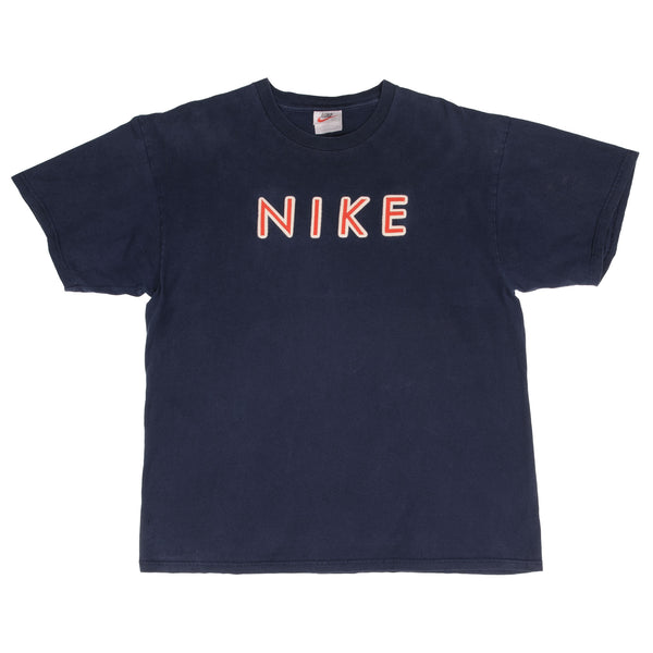 Vintage Nike Navy Blue Spellout Embroidered Tee Shirt 1990S Size Large