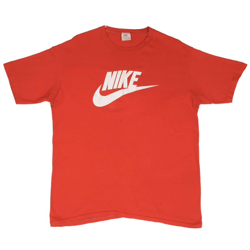 Vintage Nike Spellout Swoosh Red Tee Shirt 1970S Size XL Made In USA With Single Stitch Sleeves