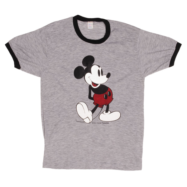 Vintage Grey Disney Mickey Mouse 1970S Tee Shirt Size Medium With Single Stitch Hem