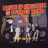Vintage Bruce Springsteen And The E Street Band Screen Stars Blue Tee Shirt 1985 Size Small Made In USA with single stitch sleeves.