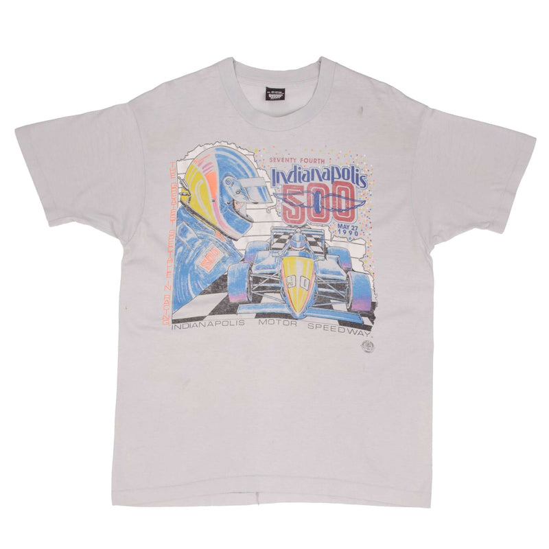 Vintage Indy Car Racing Indianapolis 500 1990 Tee Shirt Size Large Made In USA With Single Stitch Sleeves