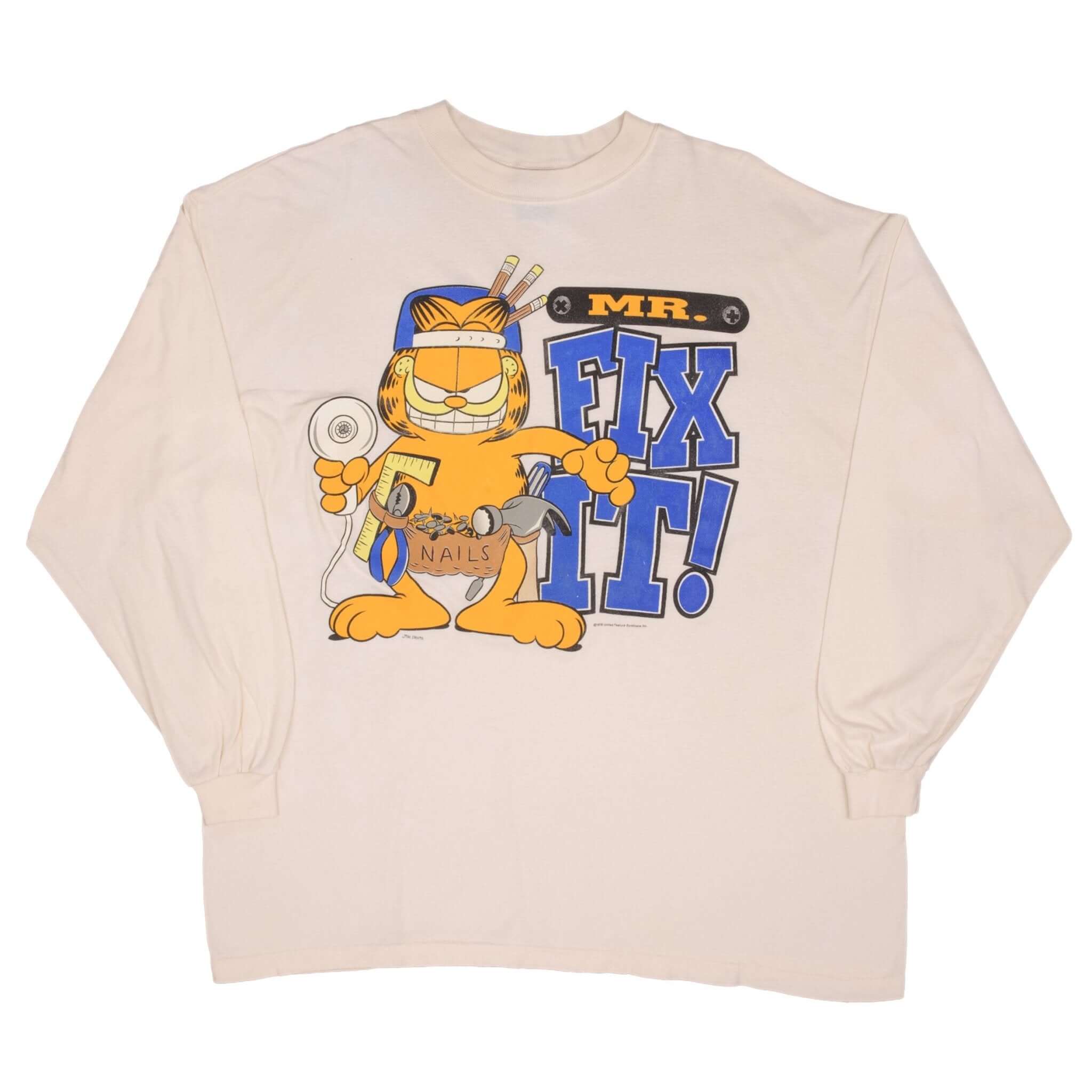 Vintage Garfield Mr Fix It 1990S Long Sleeve Tee Shirt Size 2Large
