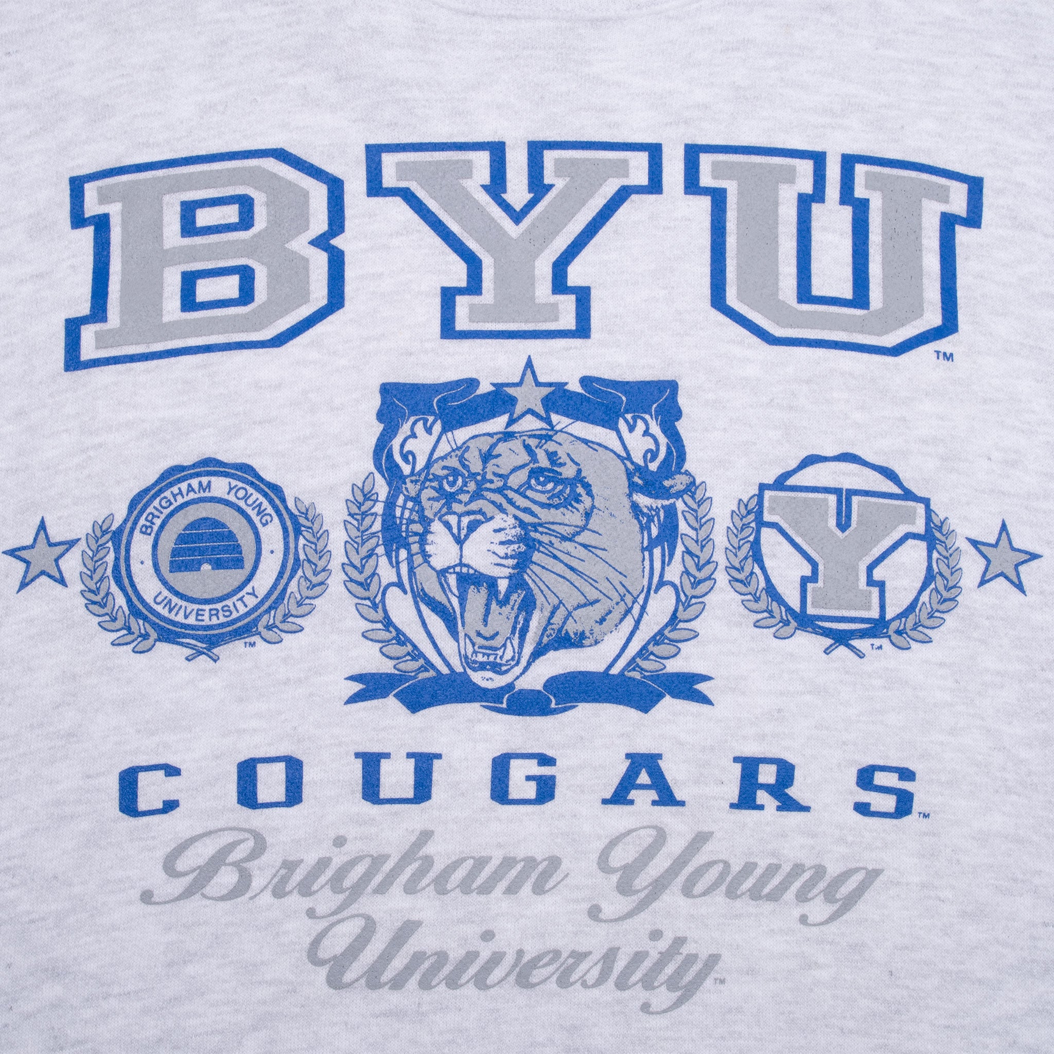 Vintage Byu Brigham Young Cougars 1990S Grey Sweatshirt Size XL Made In Usa