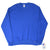Full front view of blue Russell Athletic blank crewneck sweatshirt with hangtag