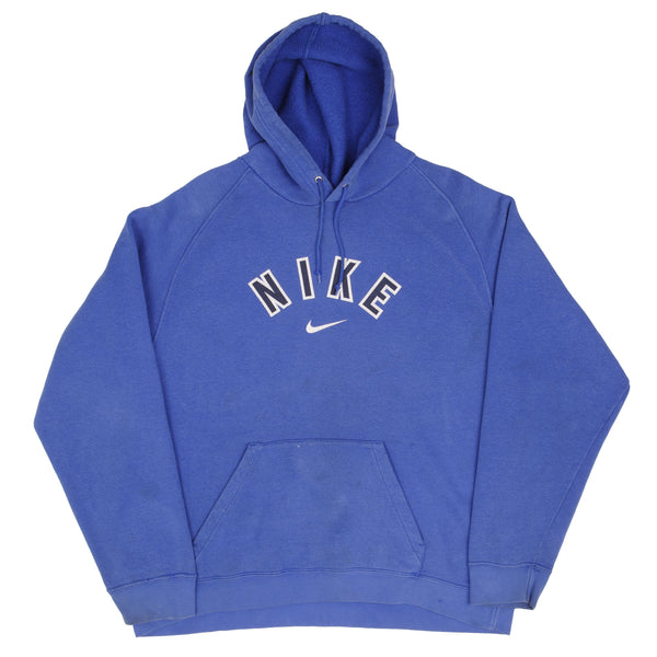 Vintage Nike Spellout Center Swoosh Blue Hoodie Sweatshirt 2000S Size XL