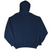 Back of navy blue Russell Athletic pullover hoodie laid flat