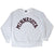 Full front view of gray sweatshirt with arched maroon Minnesota embroidery