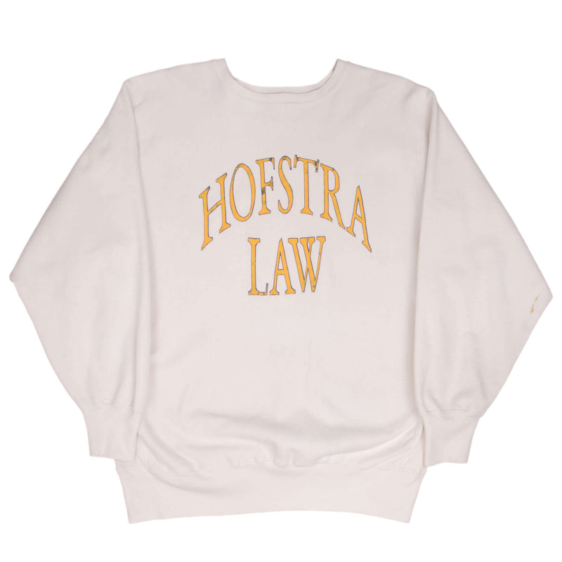 Vintage Champion Reverse Weave Hofstra Law White Sweatshirt 1980S Size XL Made In USA