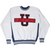 Full front view of grey Kansas University sweatshirt with navy and red U graphic
