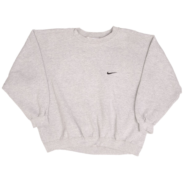 Vintage Nike Classic Swoosh Gray Sweatshirt 1990S Size Large Made In USA