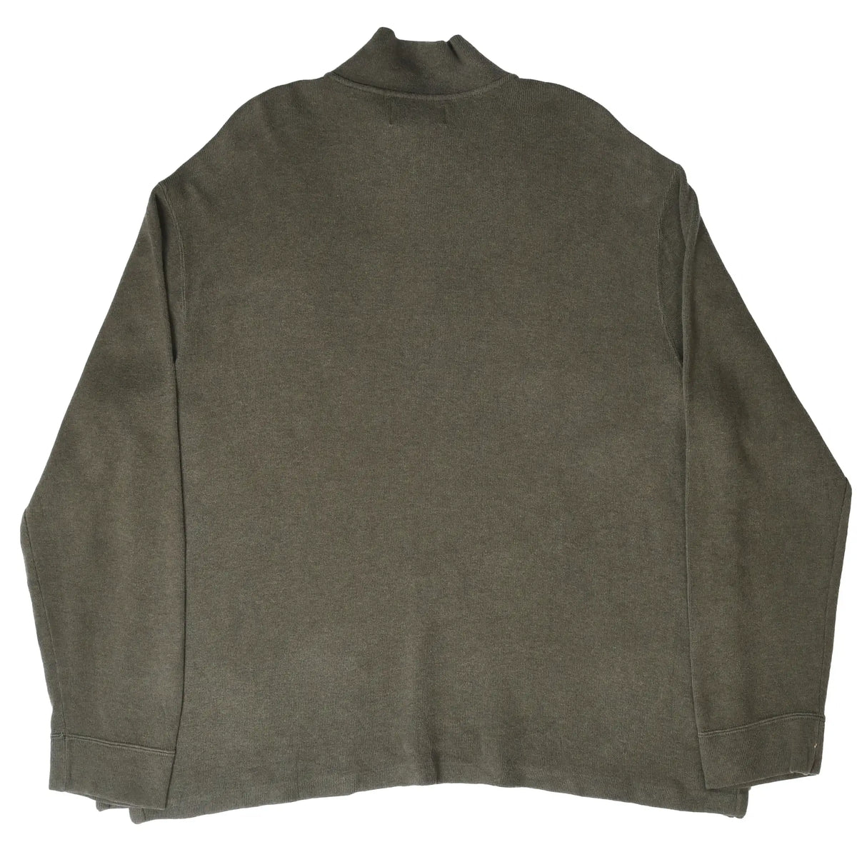 Back of olive green Polo Ralph Lauren quarter-zip sweater